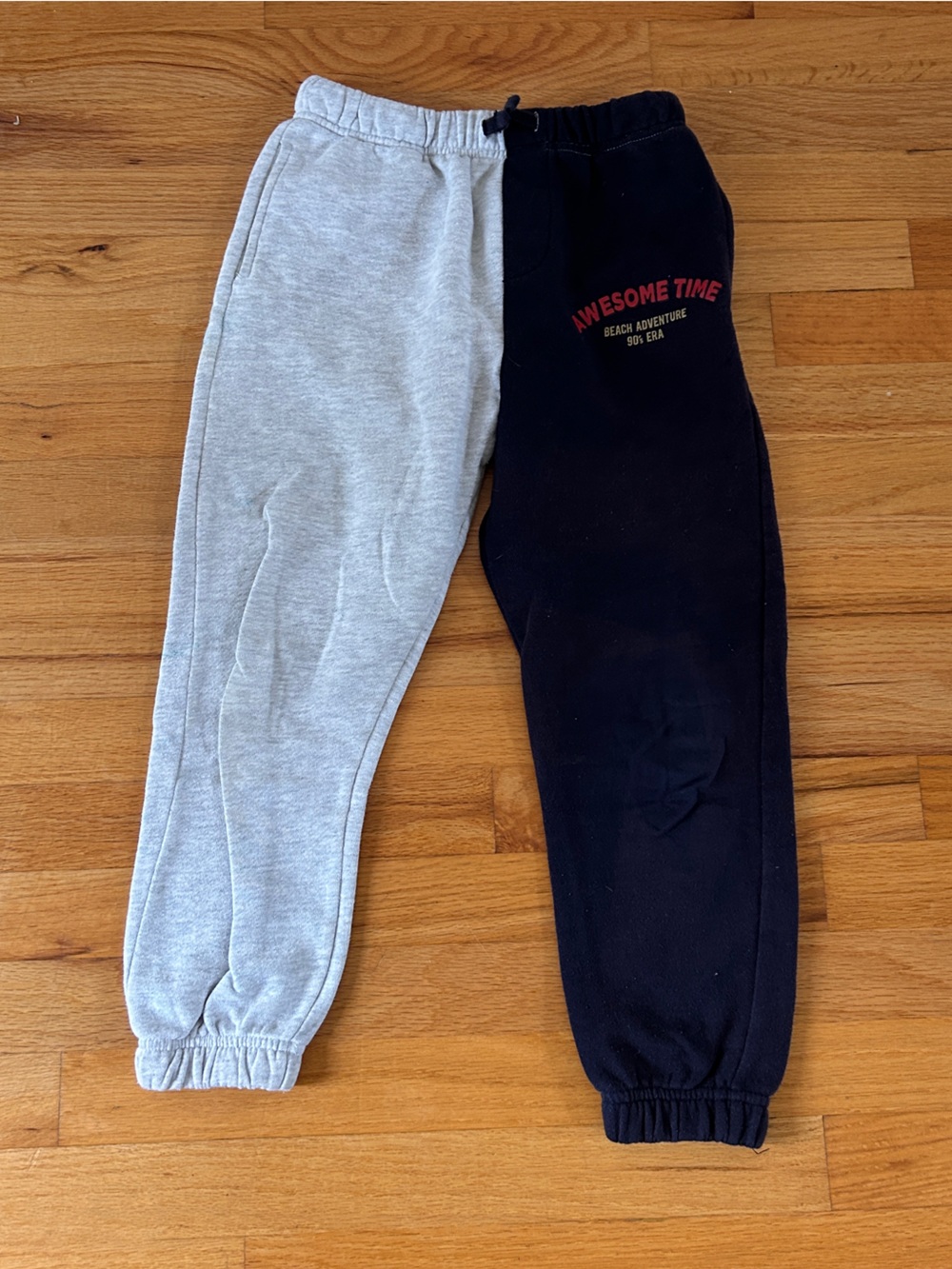 Zara Kids Two-Tone Grey and Black Joggers with 'Awesome Time' Print